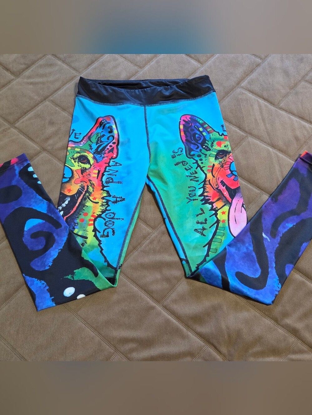 Xlusion Chic Neon Rainbow Dog Print Active Leggings In Sz XL